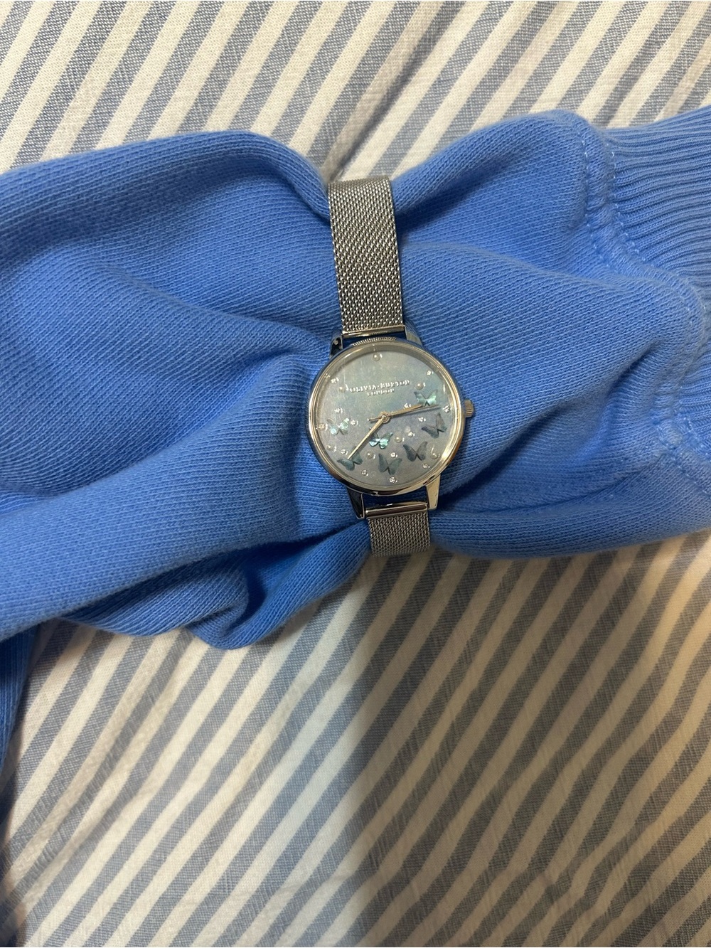 Olivia Burton Mesh Bracelet Watch with Iridescent Butterfly Dial - Blue Accents